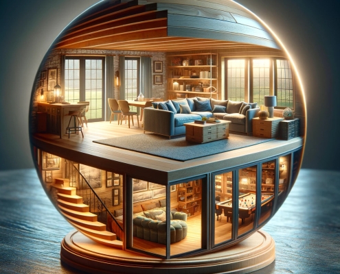 An image depicting the concept of a finished basement that creates additional living space.